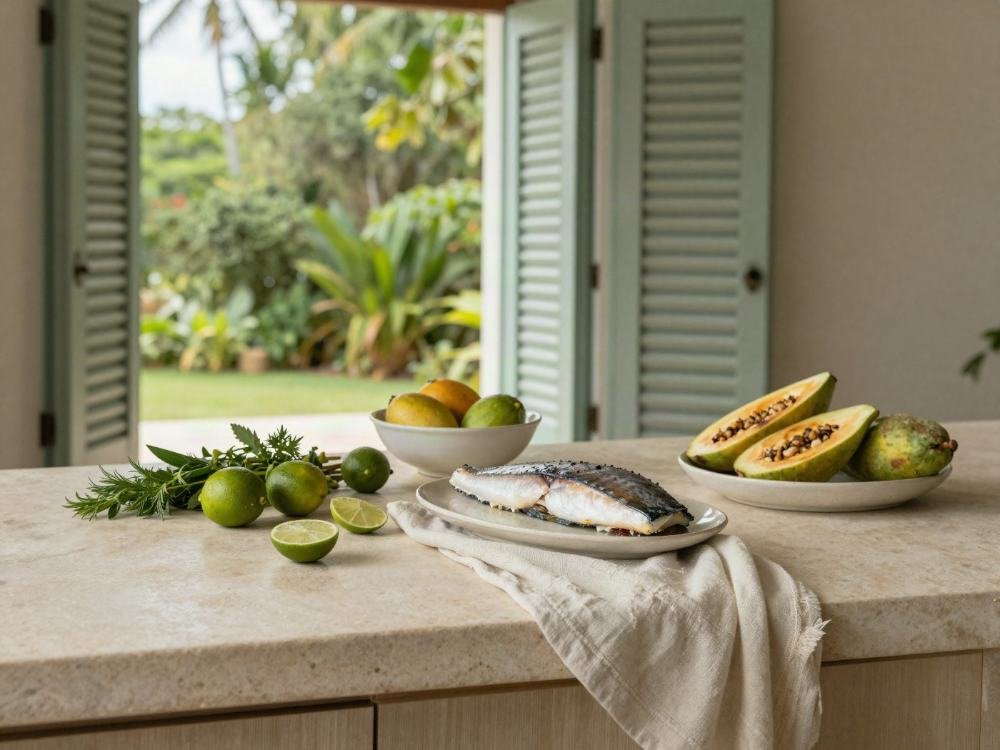 A private chef at work in a villa kitchen